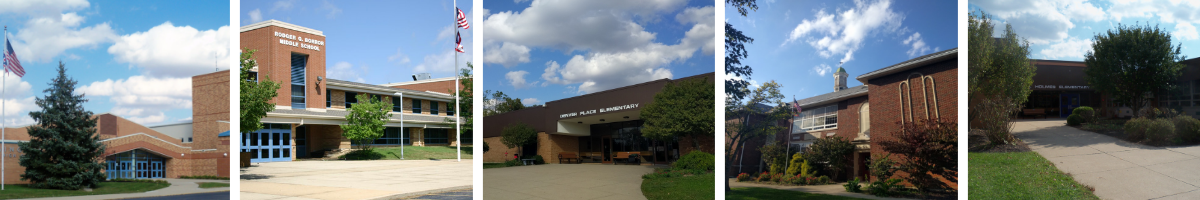 five images of different Wilmington School buildings, outside view